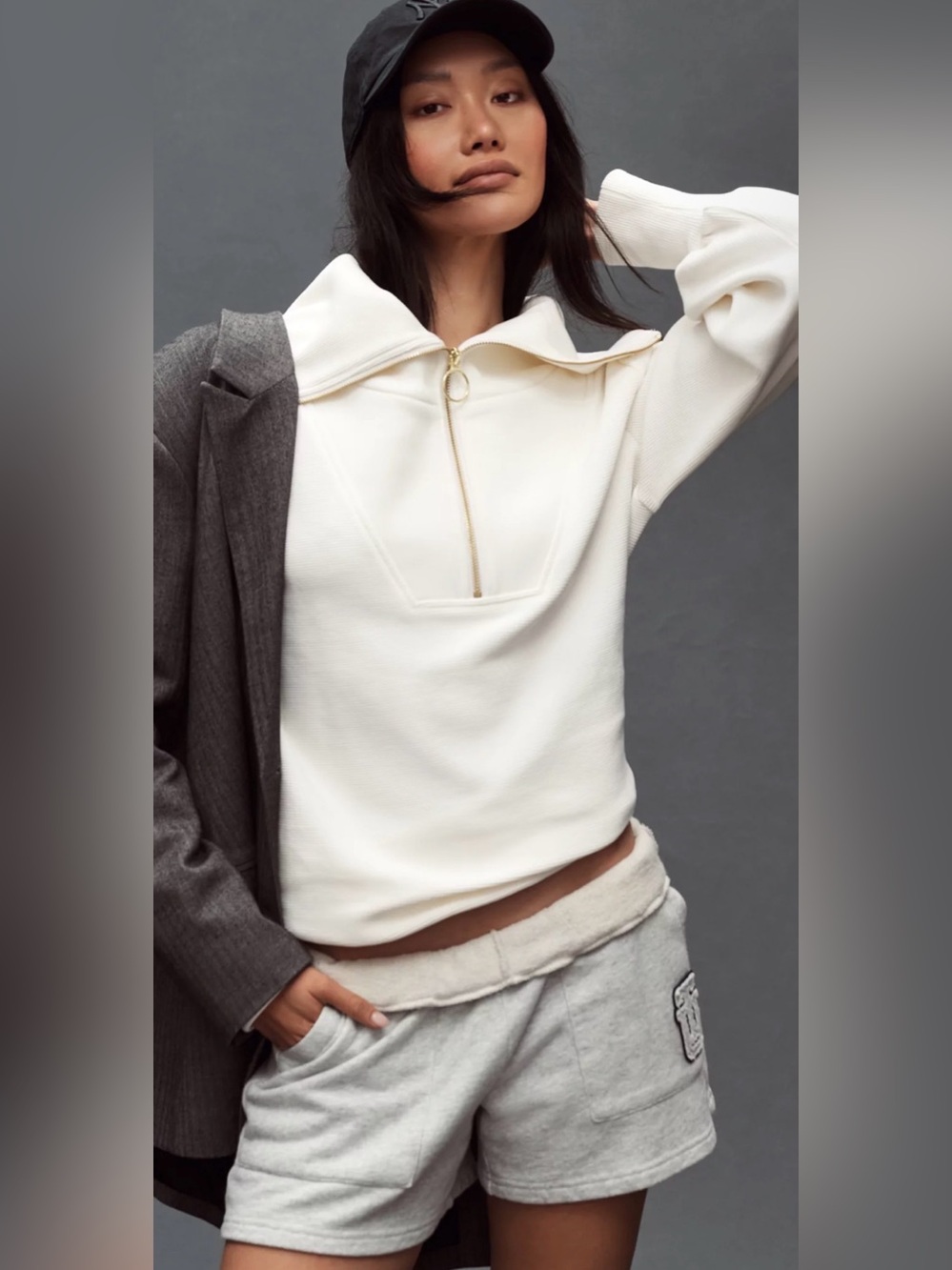 Varley Vine Half Zip Pullover CreamOttoman Rib Oversized Sweatshirt Size M